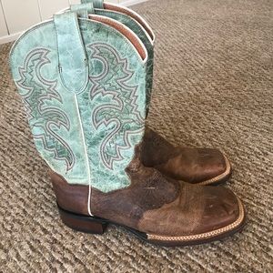 Teal and brown cowboy boots